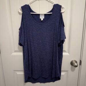 Sunday Women's Blue White Specks Cold‎ Shoulder Tunic Tshirt Size Large